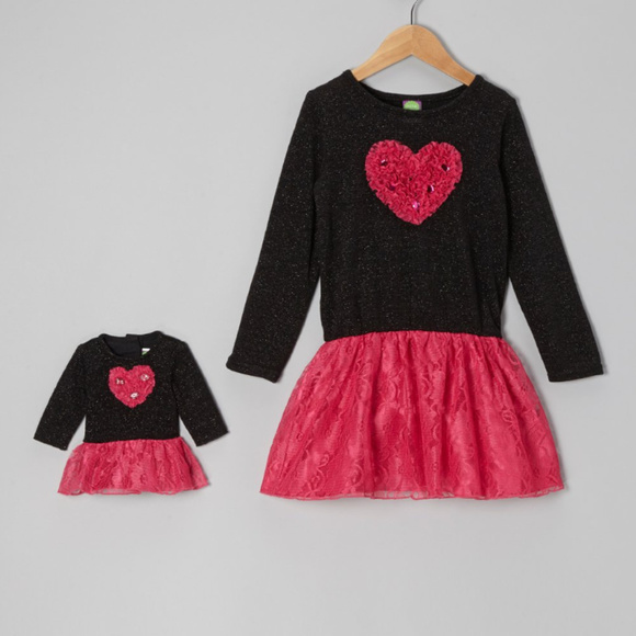 Dollie & Me 2T Girl Heart Sparkle Sweater Dress & Doll Dress Set